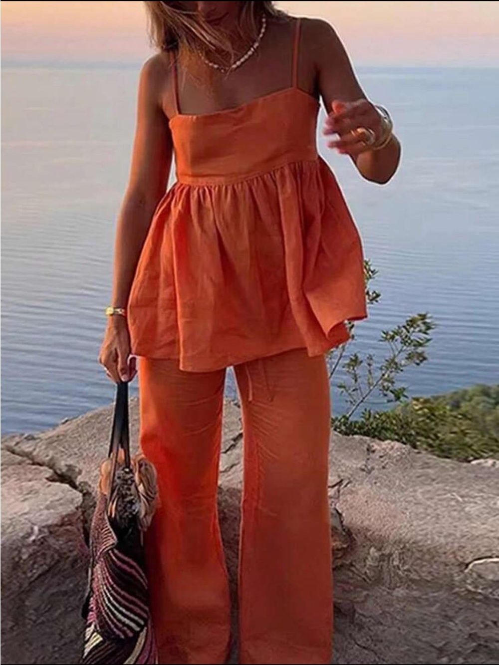 SHEIN Orange Linen Tank and Pants set
